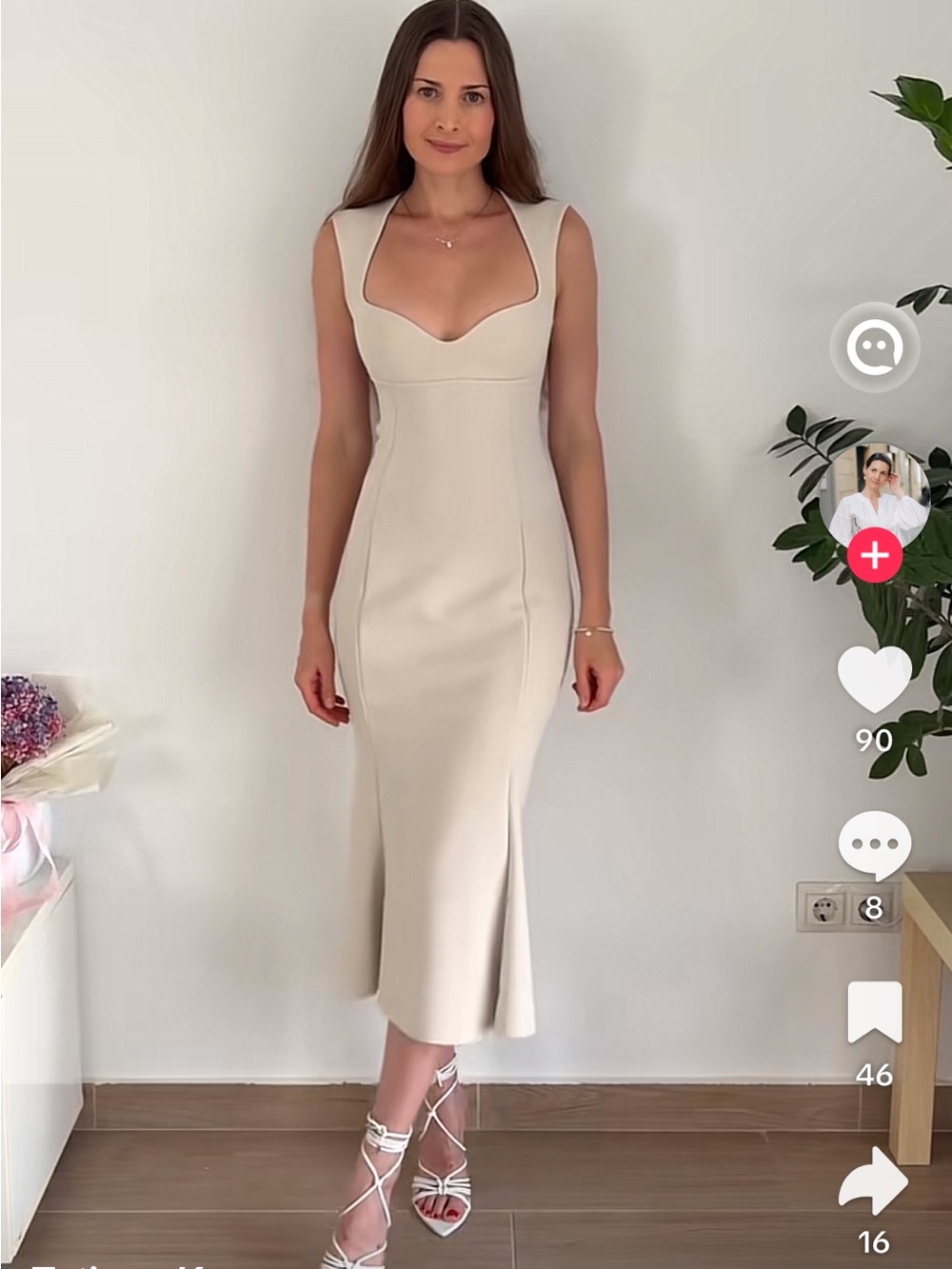 Zara Cream Sculpted Neckline Midi Dress